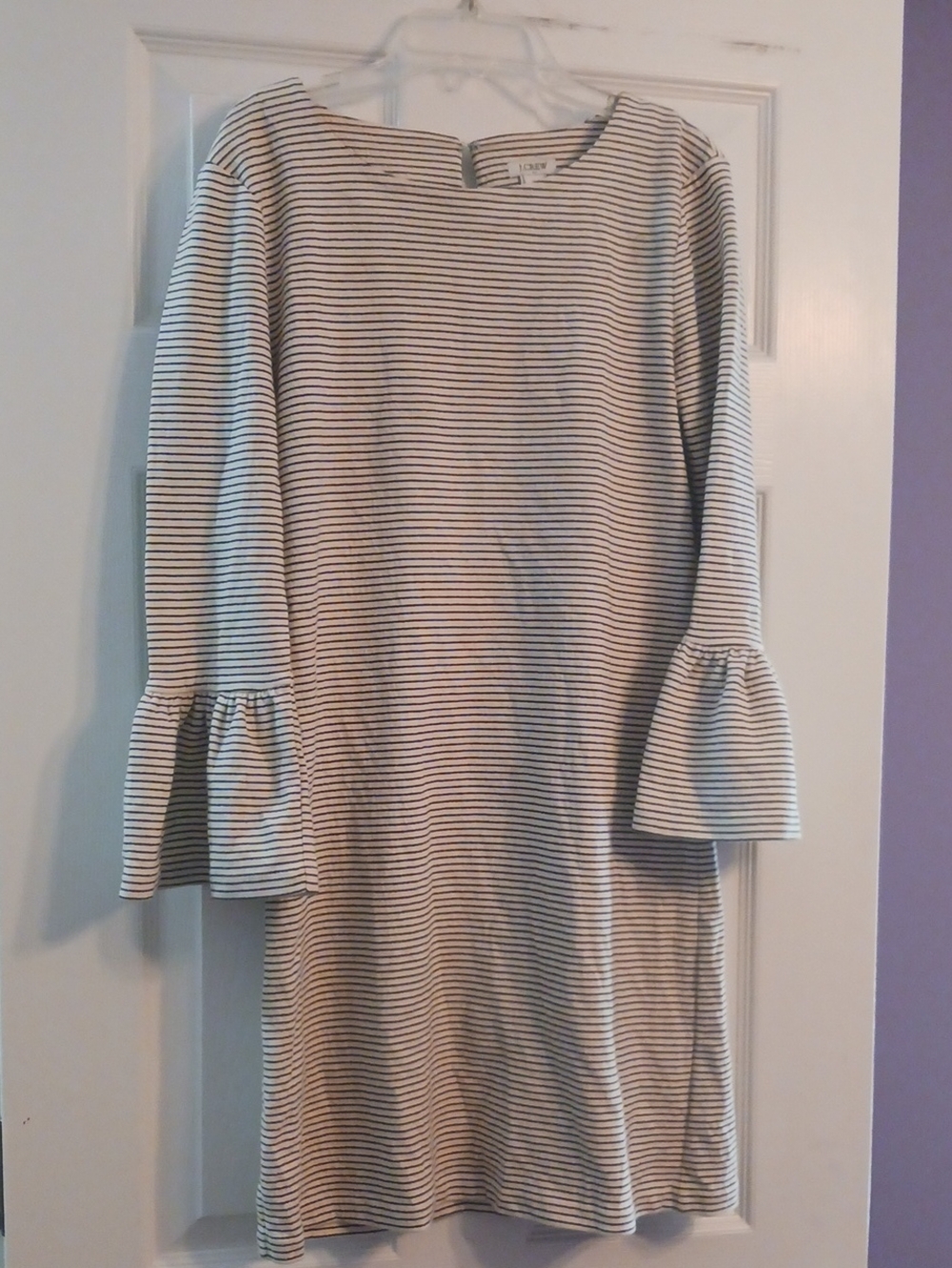 J. Crew Cream & Black Striped Bell-Sleeve Kids Dress